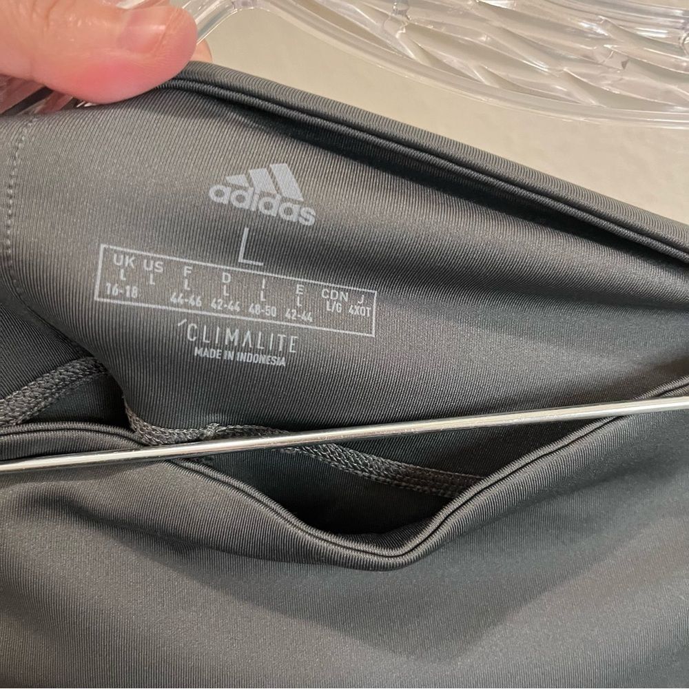 Adidas Climalite Womens Size L Gray White Crop 3 Stripe Pull on Leggings Workout - Picture 10 of 11